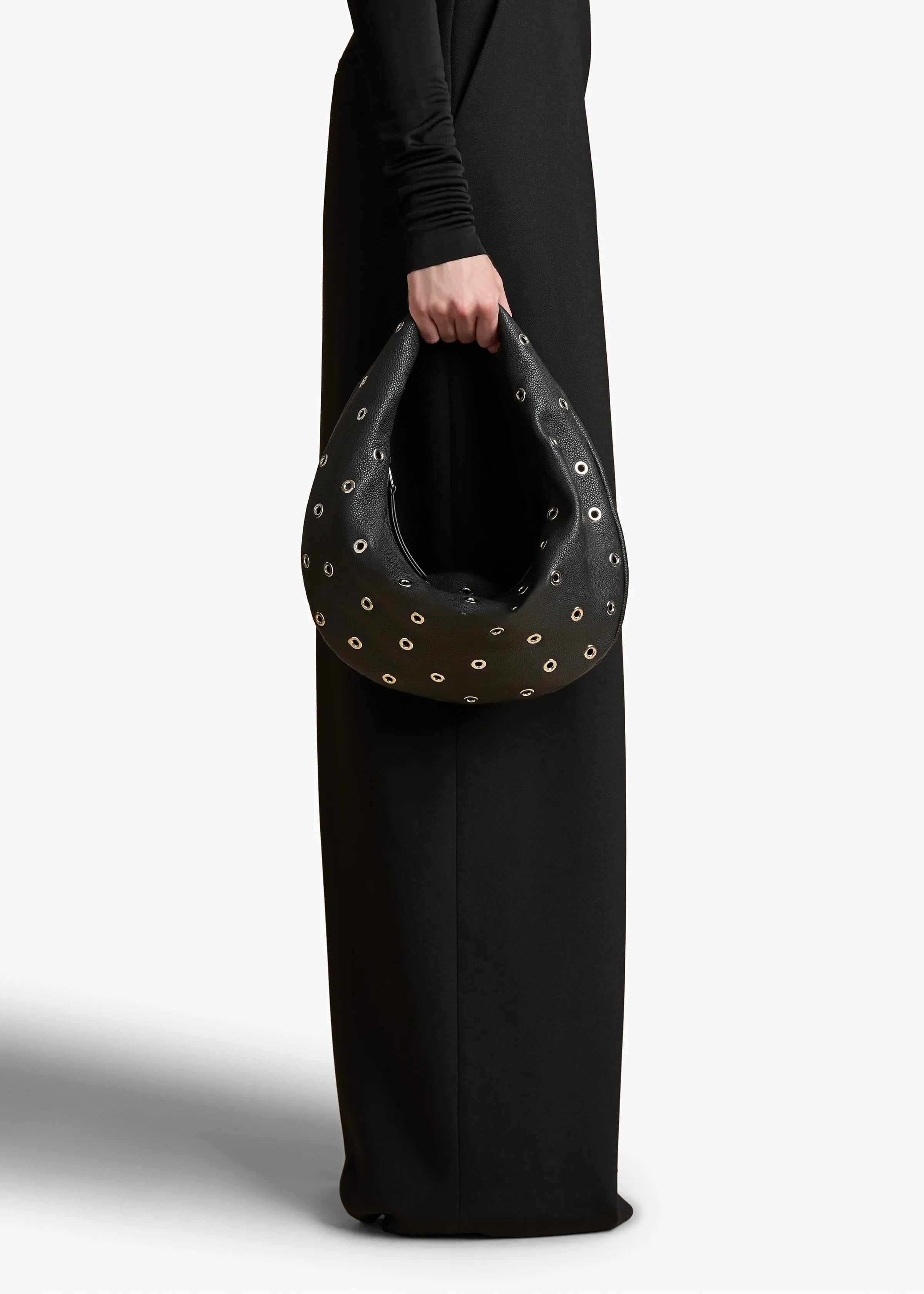 Medium Olivia Hobo in Black Pebbled Leather with Grommets