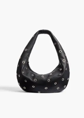 Medium Olivia Hobo in Black Pebbled Leather with Grommets