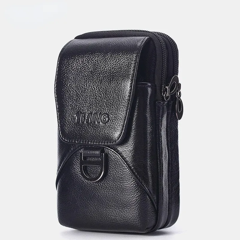 Men Cowhide Leather Genuine Multifunctional Waist Bag Phone