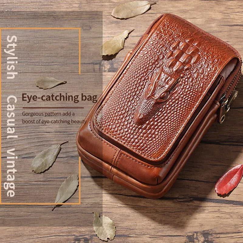 Men Genuine Leather Casual Multifunctional Phone Bag Waist For Outdoor