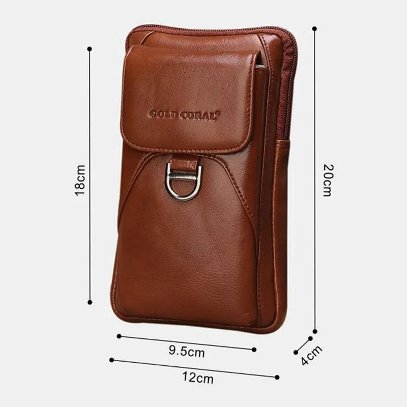 Men Multifunction Genuine Leather Belt Bag Retro 6.5 Inch Phone Wear Resistant Waterproof Waist