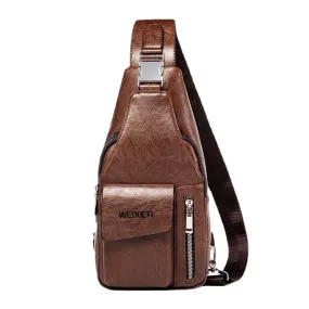 Men PU Leather Multifunctional Large Capacity Waterproof 6.5Inch Phone Bag Chest Crossbody Bags