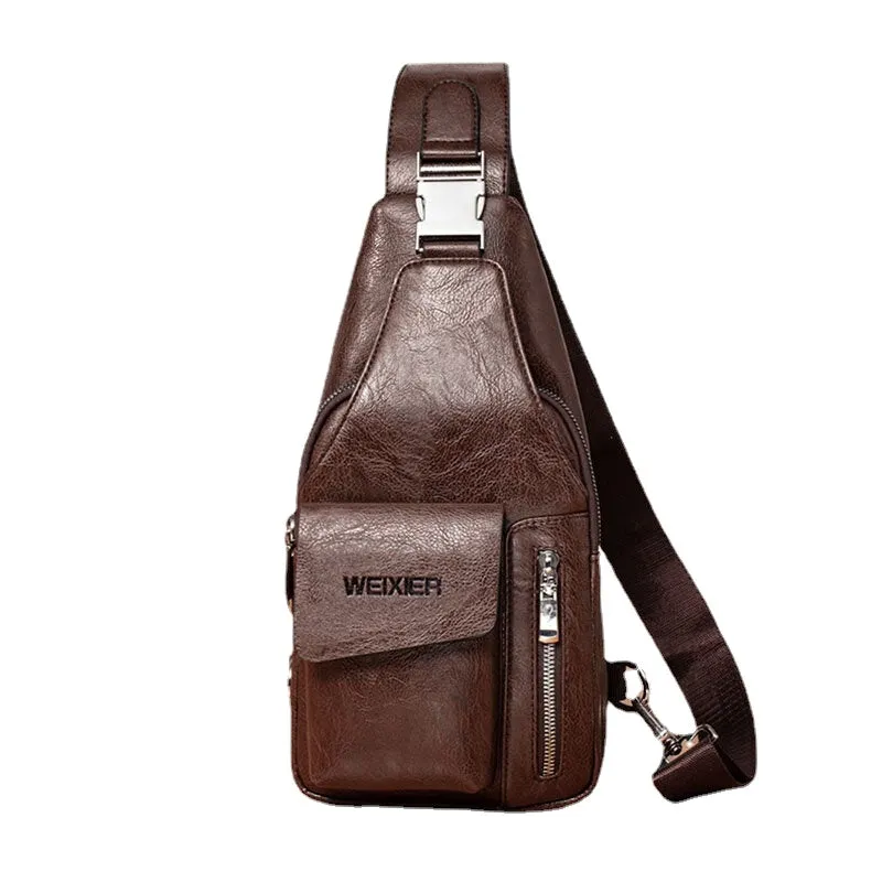 Men PU Leather Multifunctional Large Capacity Waterproof 6.5Inch Phone Bag Chest Crossbody Bags