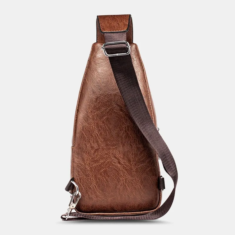 Men PU Leather Multifunctional Large Capacity Waterproof 6.5Inch Phone Bag Chest Crossbody Bags