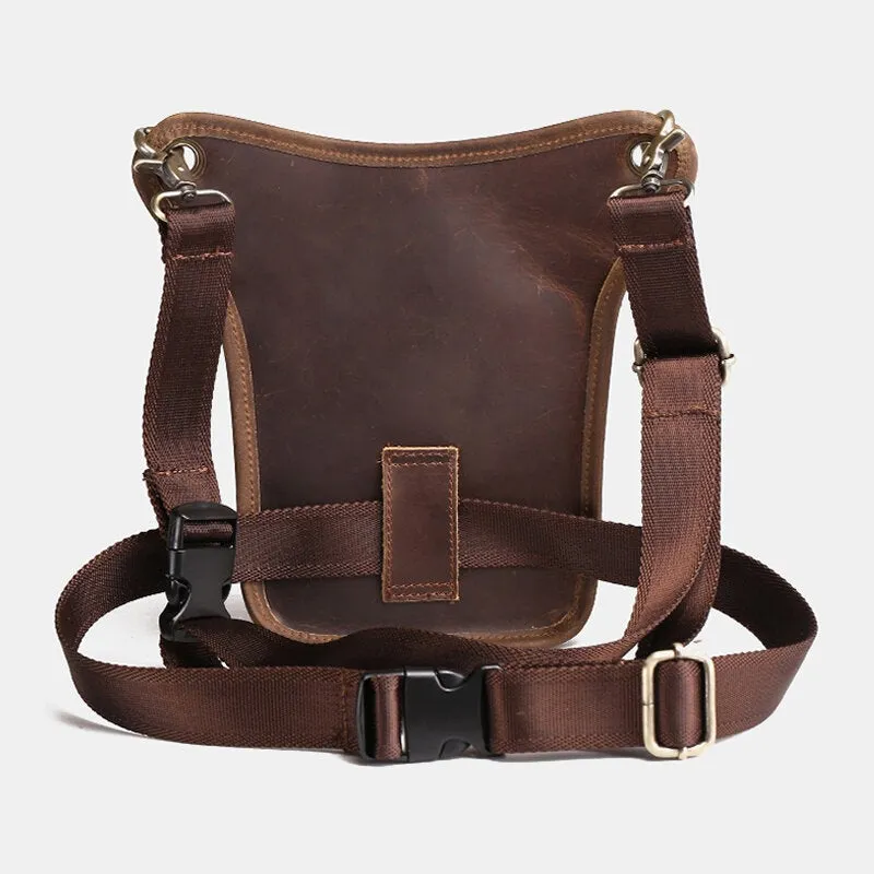 Men Retro Genuine Leather Multi-pocket Waist Bag Outdoor Sport 6.5 Inch Phone Zipper Crossbody Bags Shoulder