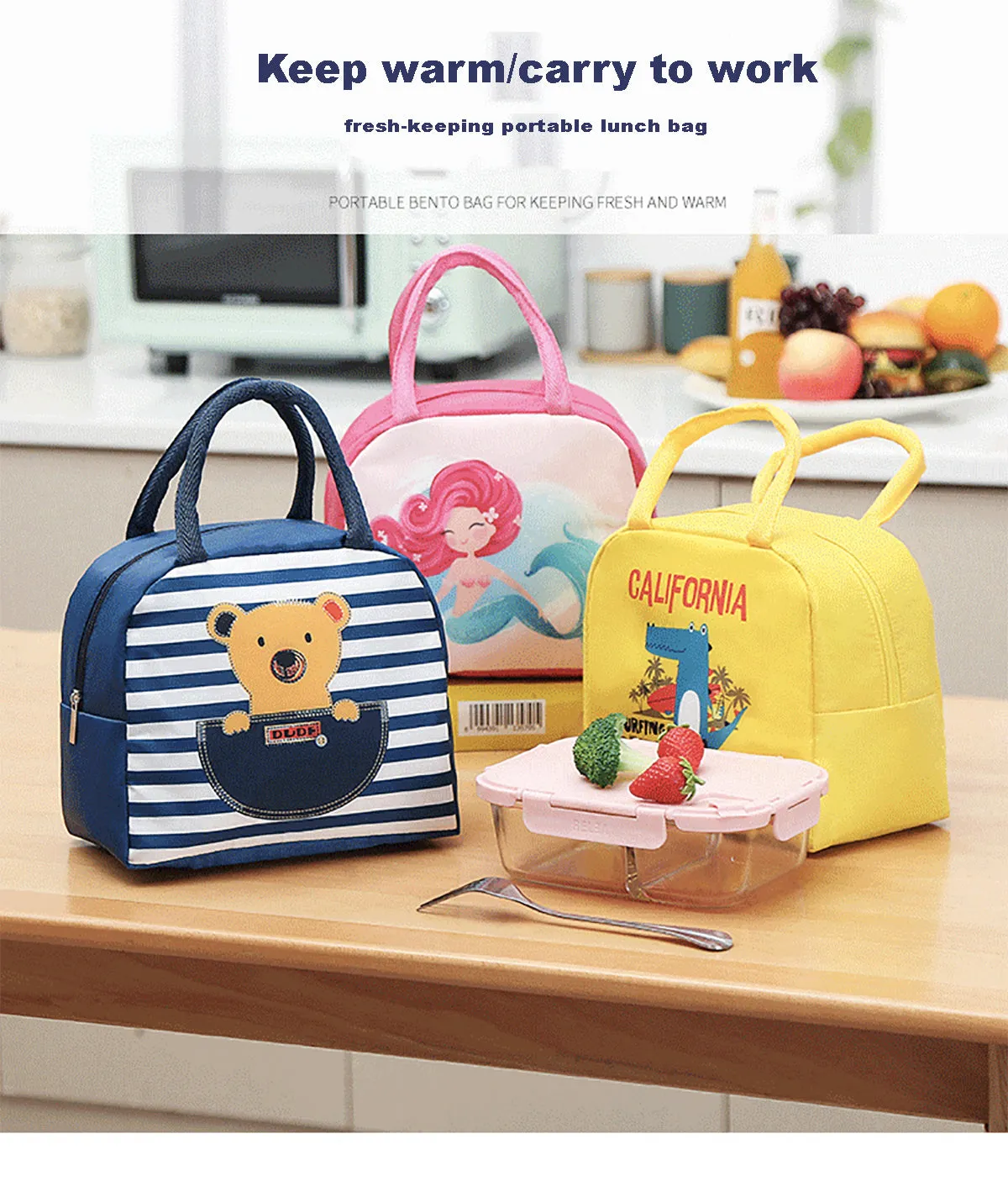 Mermaid Lunch Box Insulated Bag Soft Leakproof Lunch Bag for Kids Men Women, Durable Thermal Lunch Pail for School Work Office | Fit 6 Cans