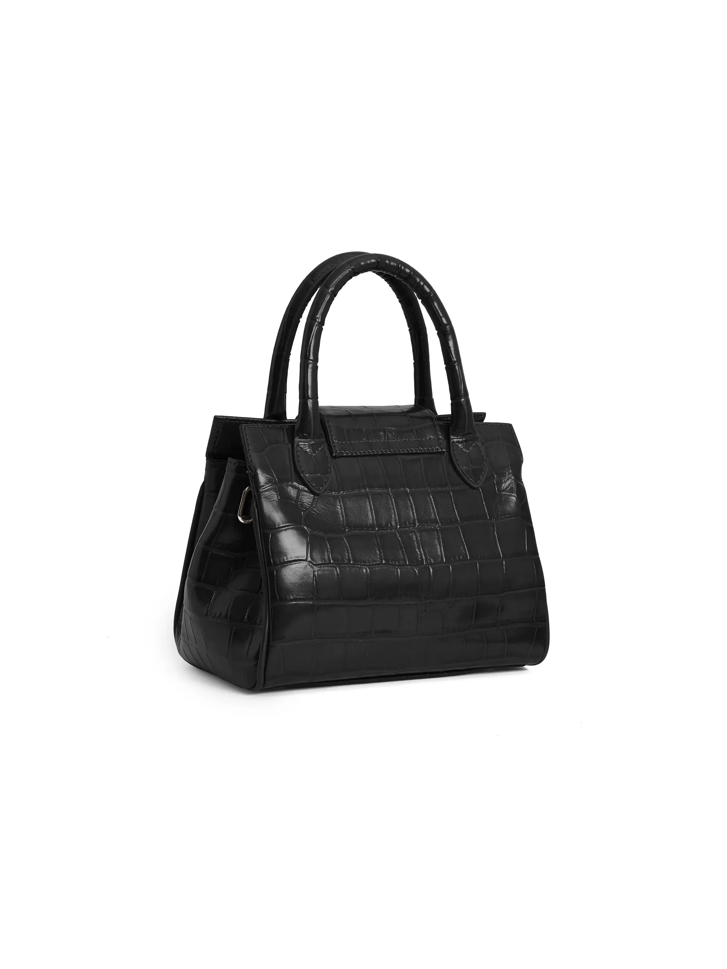 Mini Windsor Handbag - Black Croc Print Leather