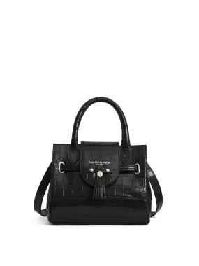 Mini Windsor Handbag - Black Croc Print Leather