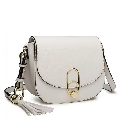 Miss Lulu Cross Body Saddle Bag - White | Stylish & Practical PU Leather Bag