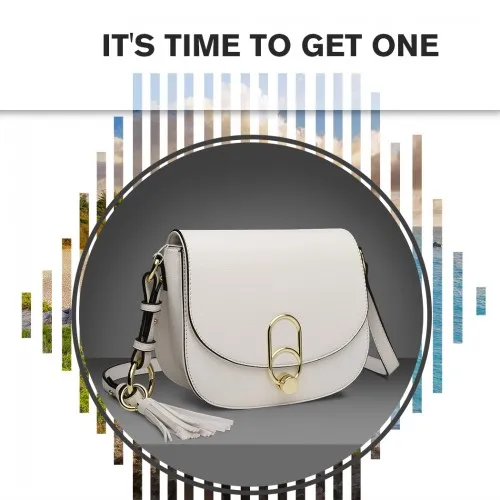 Miss Lulu Cross Body Saddle Bag - White | Stylish & Practical PU Leather Bag