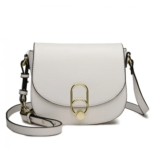 Miss Lulu Cross Body Saddle Bag - White | Stylish & Practical PU Leather Bag