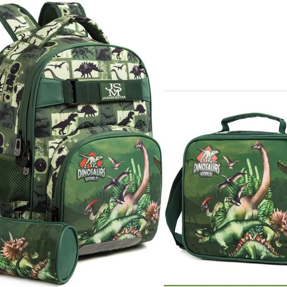 (NET) Dinosaur School Bag Lunch Bag Pencil Case Set of 3 Pcs