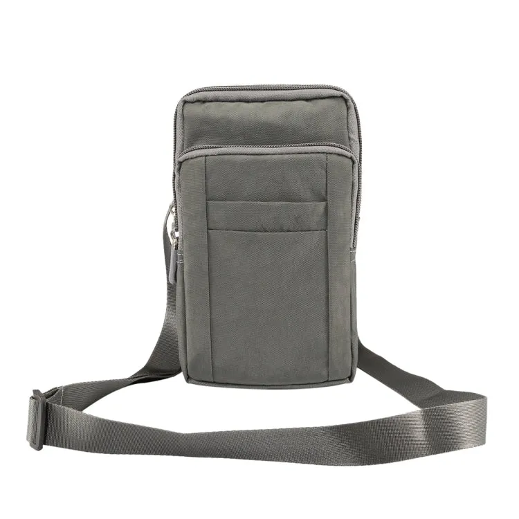 Outdoor Phone Carrying Case Pouch Nylon Crossbody Shoulder Cell Phone Holster Waist Belt Wallet Bag with Carabiner(Grey)