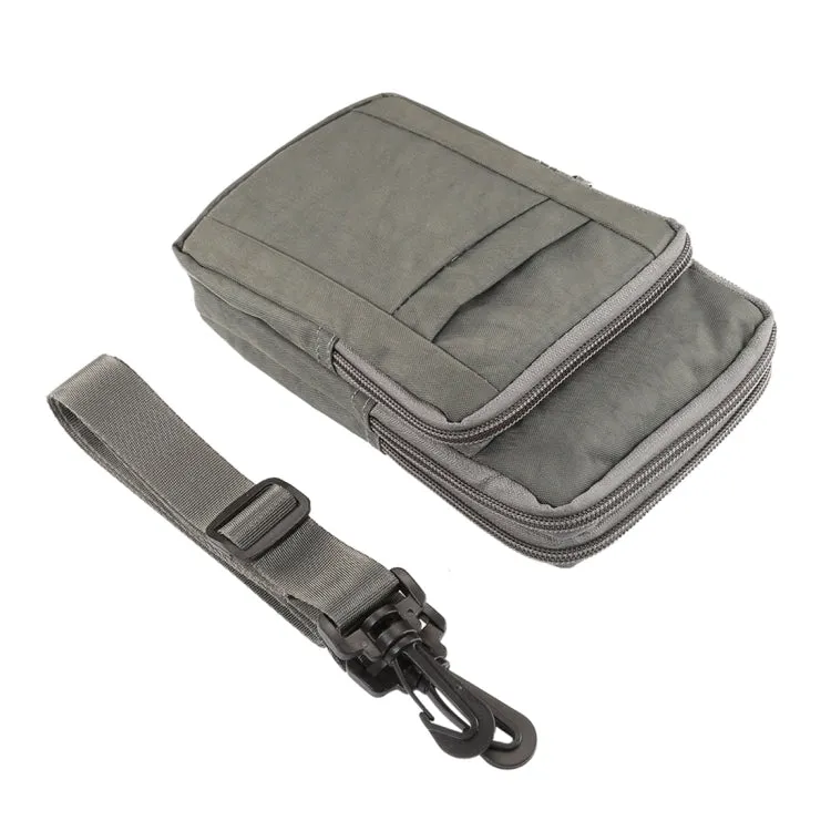 Outdoor Phone Carrying Case Pouch Nylon Crossbody Shoulder Cell Phone Holster Waist Belt Wallet Bag with Carabiner(Grey)