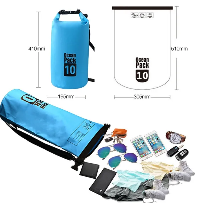 Outdoor Waterproof Single Shoulder Bag Dry Sack PVC Barrel Bag, Capacity: 10L (Sky Blue)