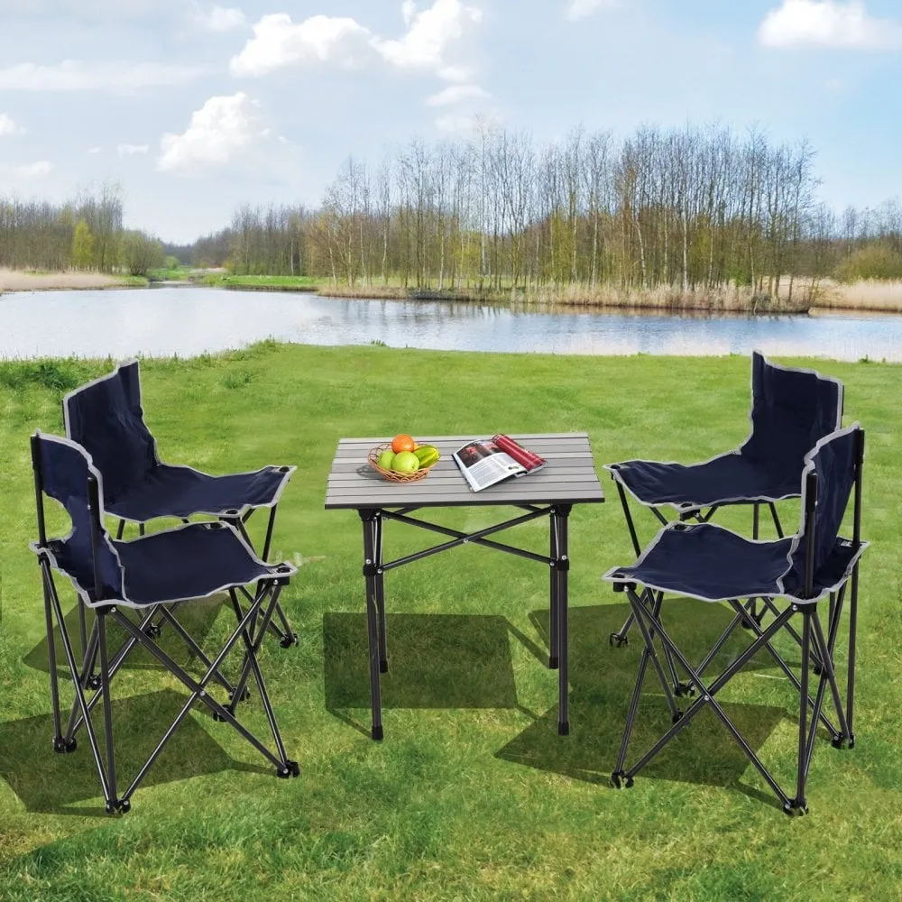 Outsunny Oxford Cloth 4-Seater Camping Table & Chair Set Blue