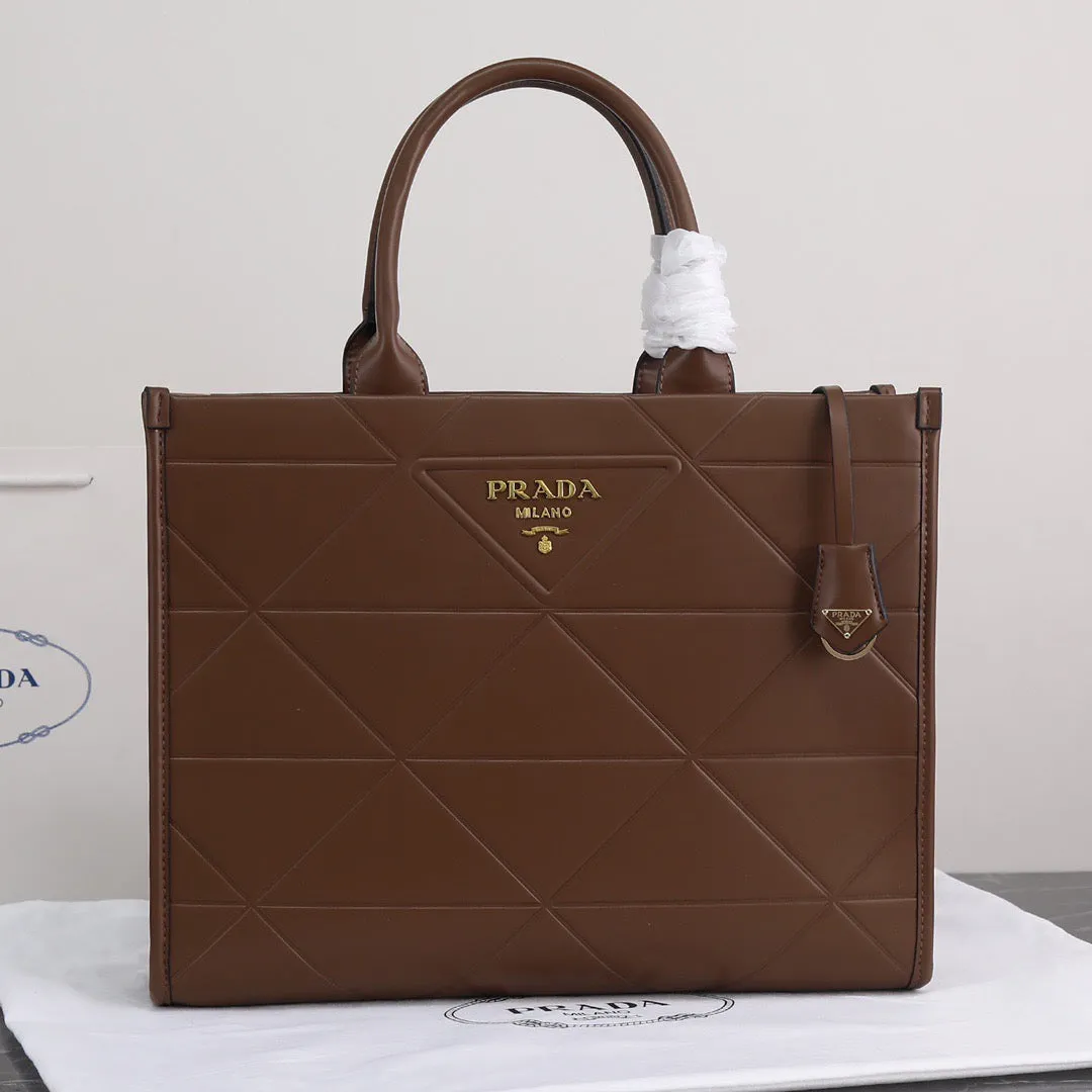 PD224  Large Leather Prada Symbole Bag with Topstitching / 15.3x12.2x3.9inch