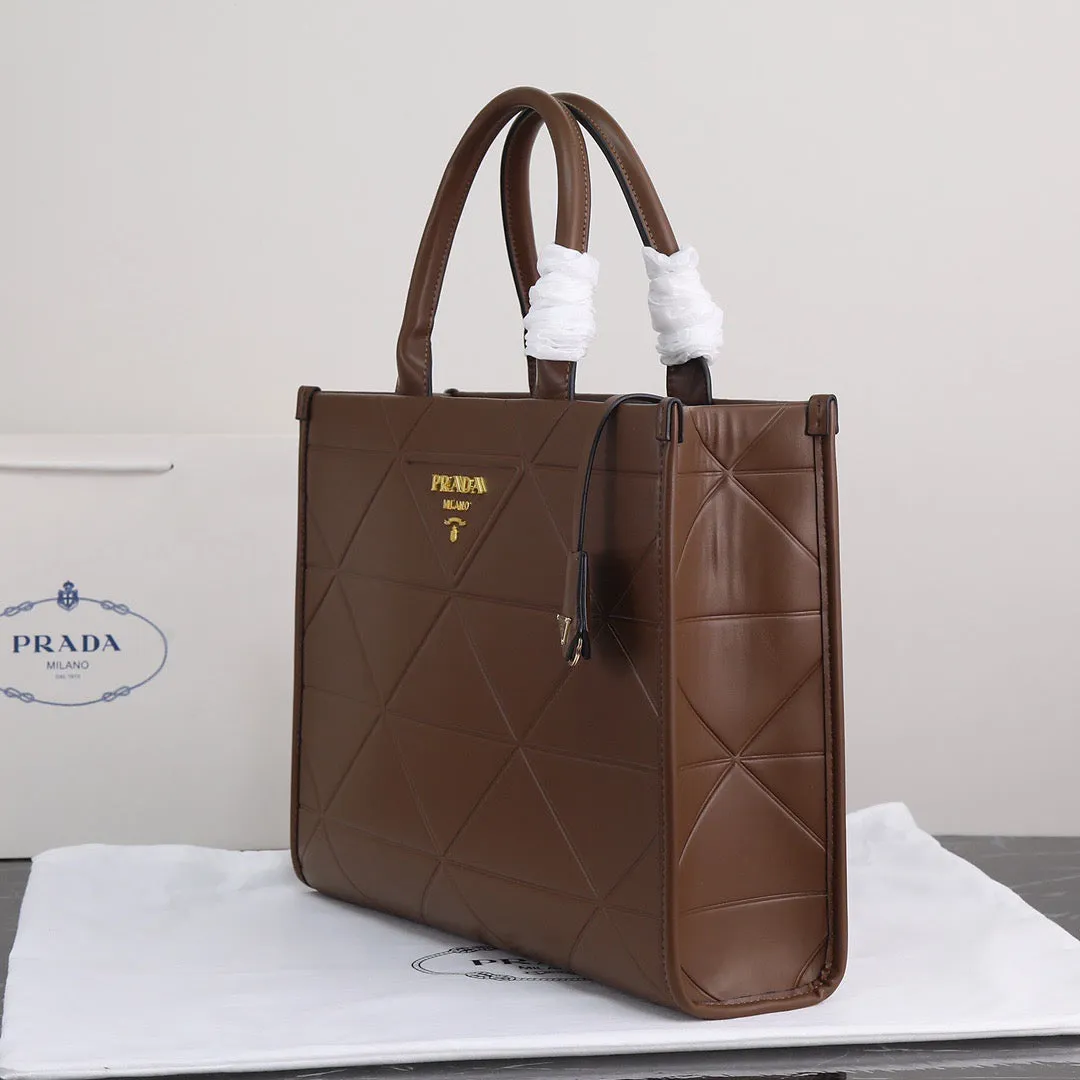 PD224  Large Leather Prada Symbole Bag with Topstitching / 15.3x12.2x3.9inch