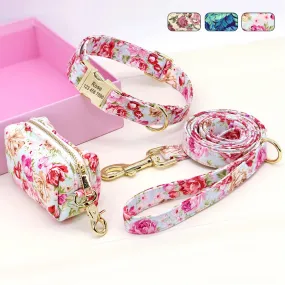 Personalized Dog Collar Leash With Bag Nylon Printed Pet ID Collars Lead Rope Portable Dogs Travel Bag for Snack Whistle Key