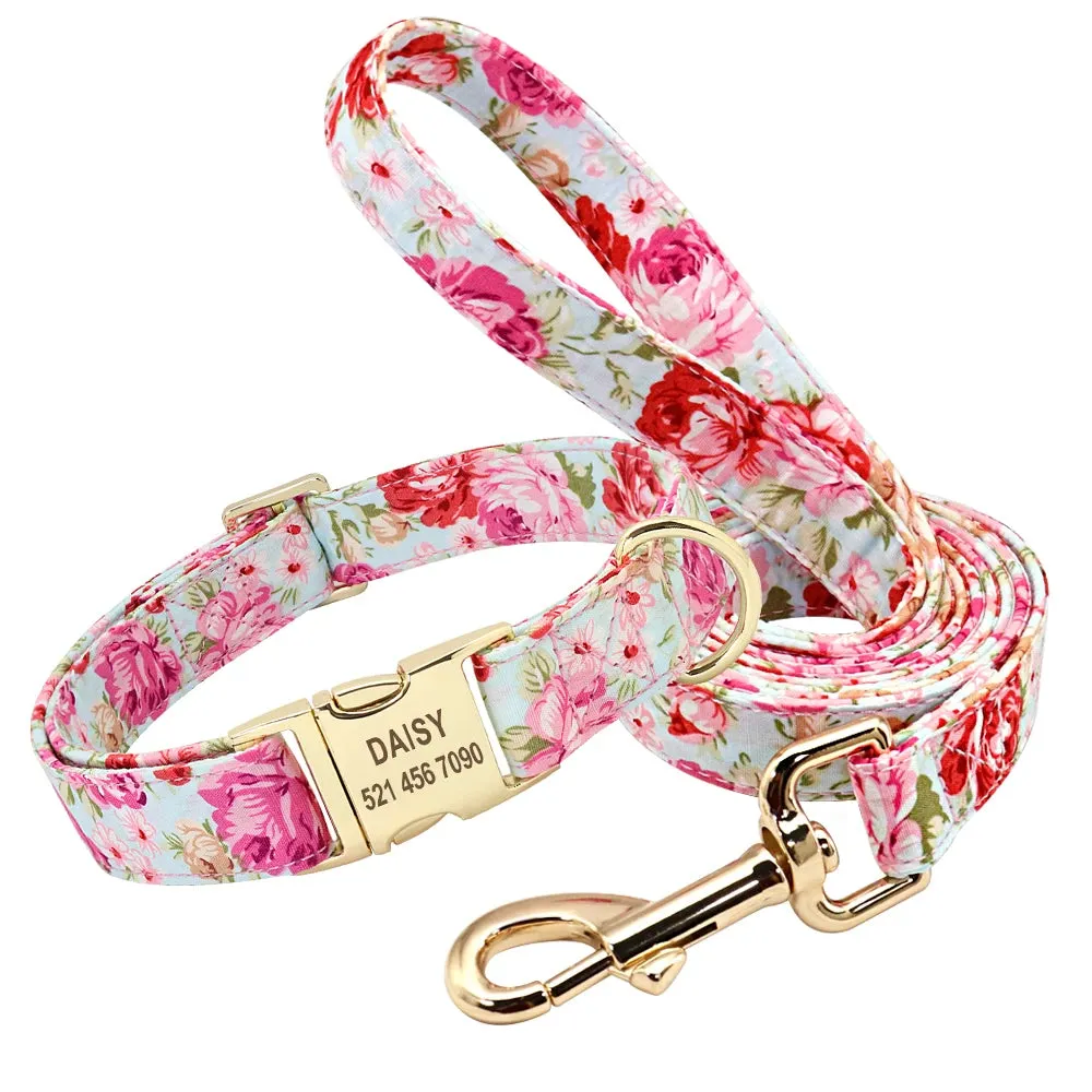 Personalized Dog Collar Leash With Bag Nylon Printed Pet ID Collars Lead Rope Portable Dogs Travel Bag for Snack Whistle Key