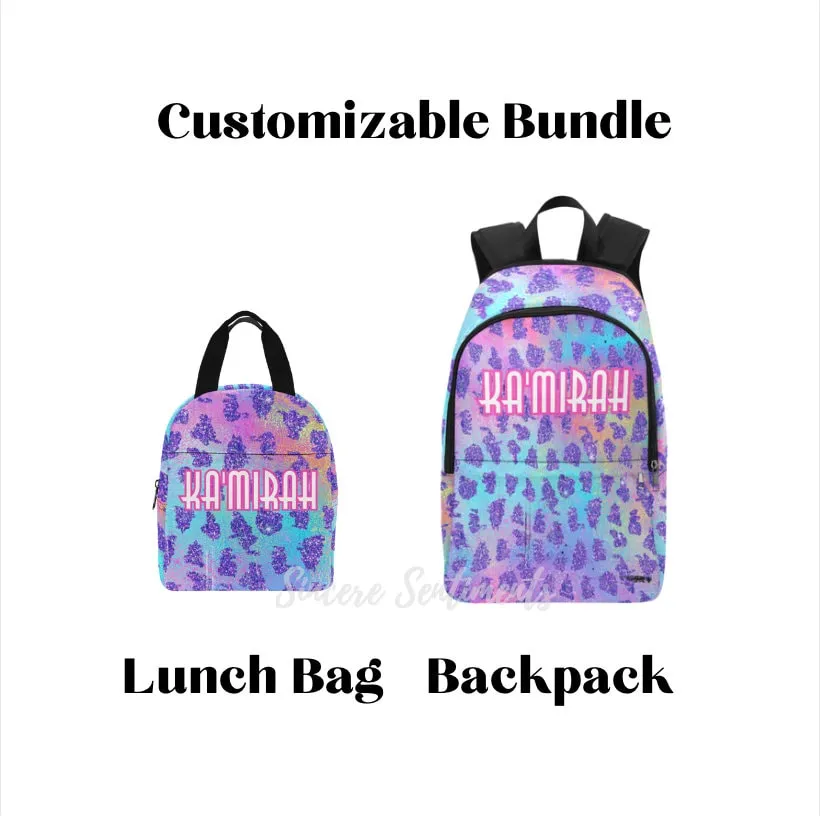 Personalized Rainbow Animal Print Back Pack & Lunch Bag Bundle