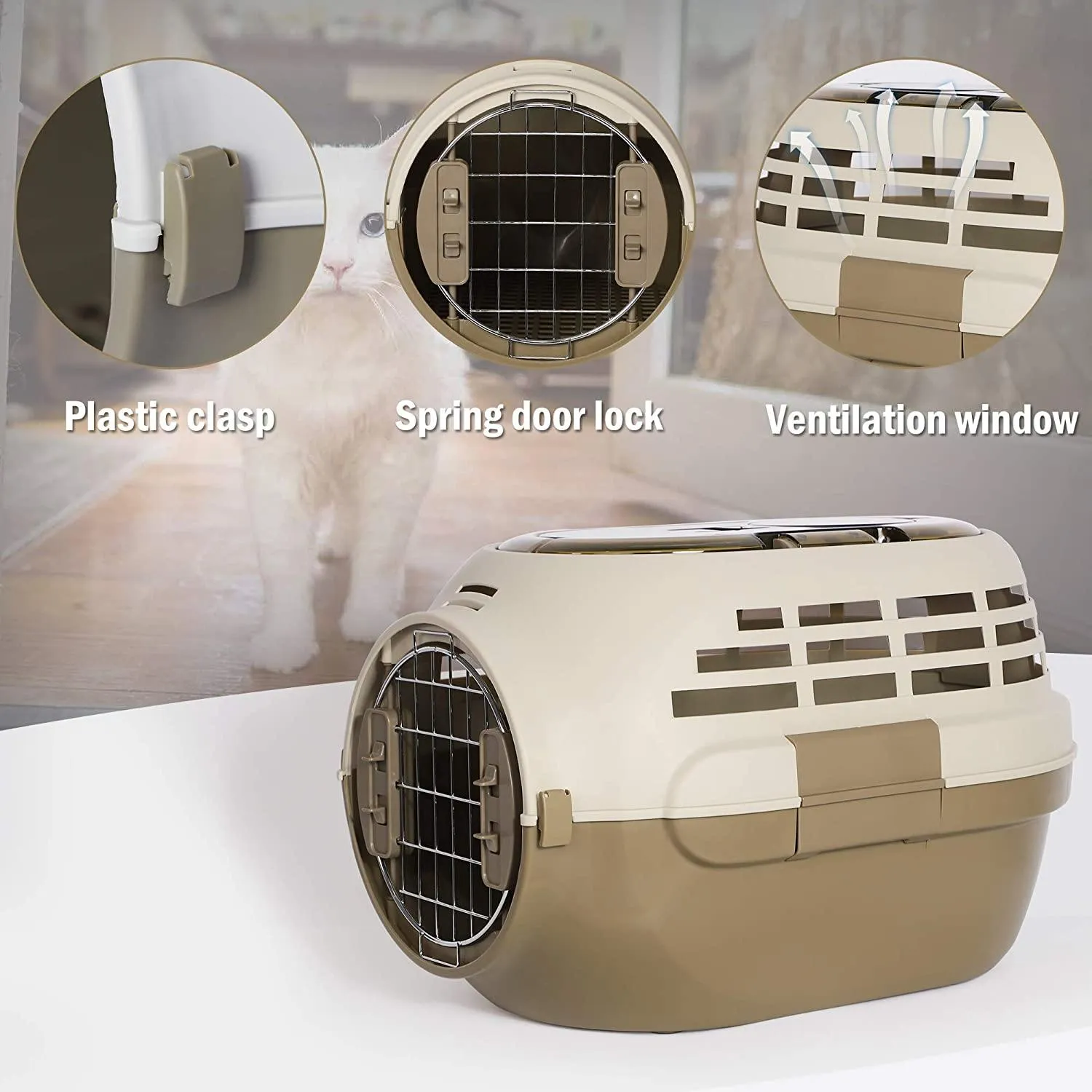 Pet Travel Cage Pet Hard-Side Carrier Plastic Pet Travel Kennel for Dog, Easy Assembly Pet Airline Box Portable Cage