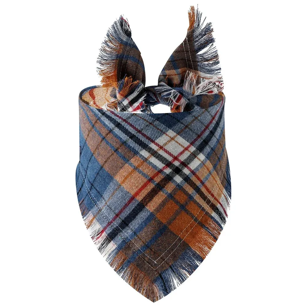 Plaid Triangle Dog Scarf with Tassels – Halloween & Christmas Pet Bandana, Collar Accessory