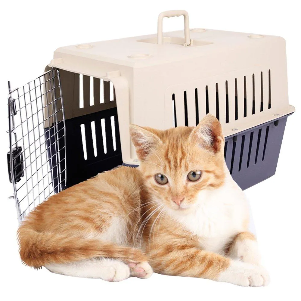 Plastic Cat & Dog Carrier Cage with Chrome Door Portable Pet Box Airline Approved, Large