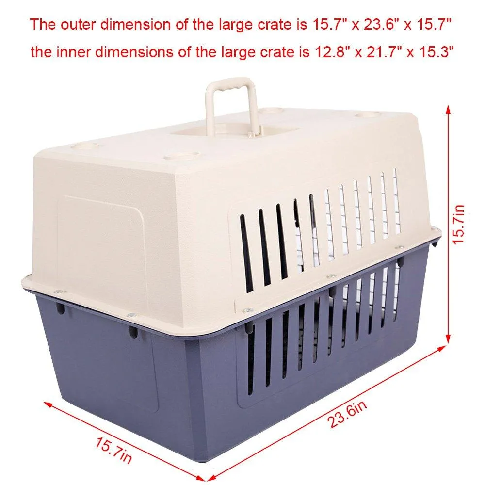 Plastic Cat & Dog Carrier Cage with Chrome Door Portable Pet Box Airline Approved, Large