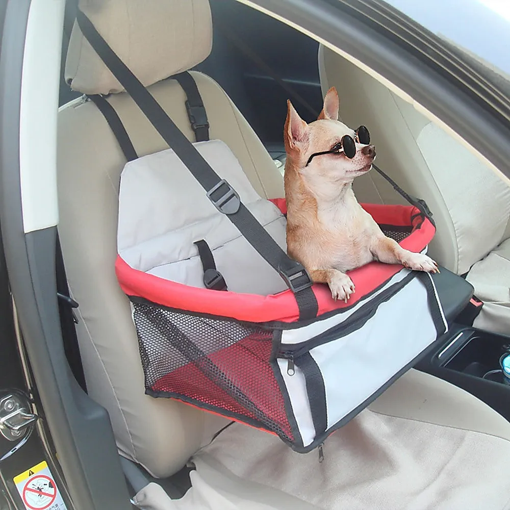 Portable Dog Car Booster Seat with Leash and Mesh Walls