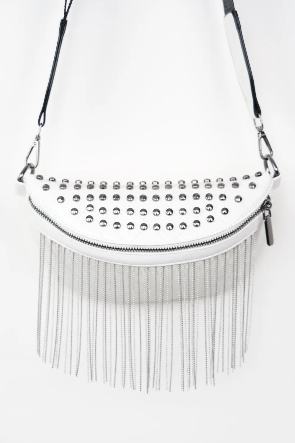 PU Leather Studded Sling Bag with Fringes