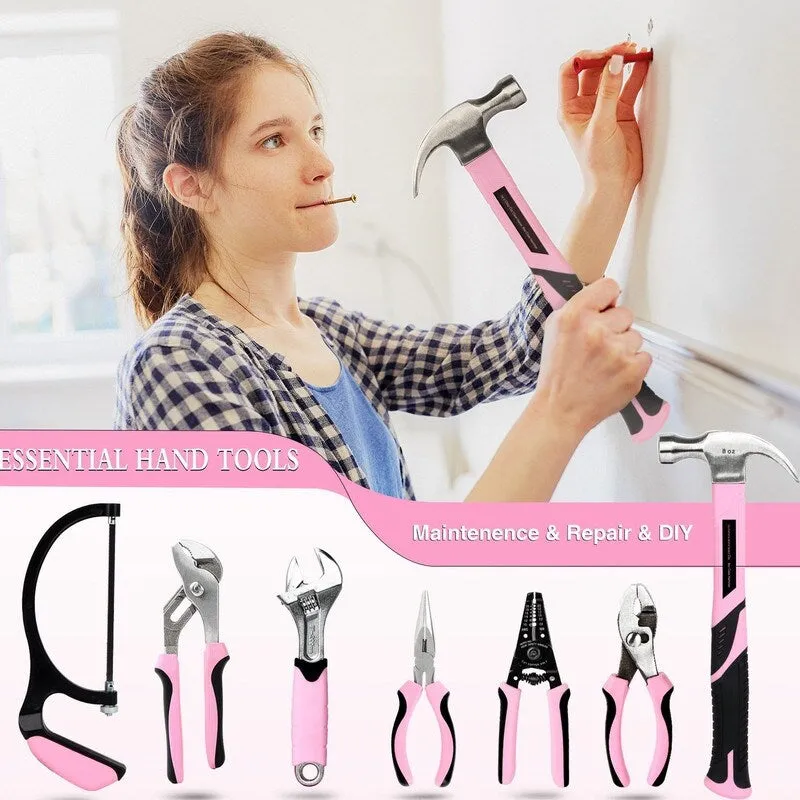 " Pink Tool Set, 246-Piece Home Tool Set for Women