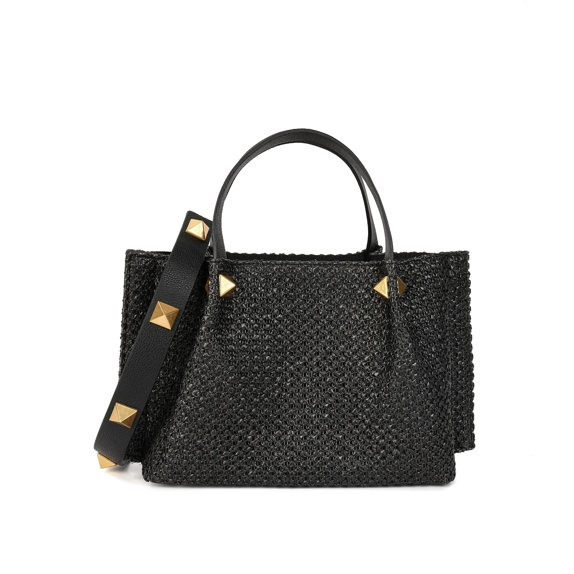 Raffia & Leather Top-Handle Tote