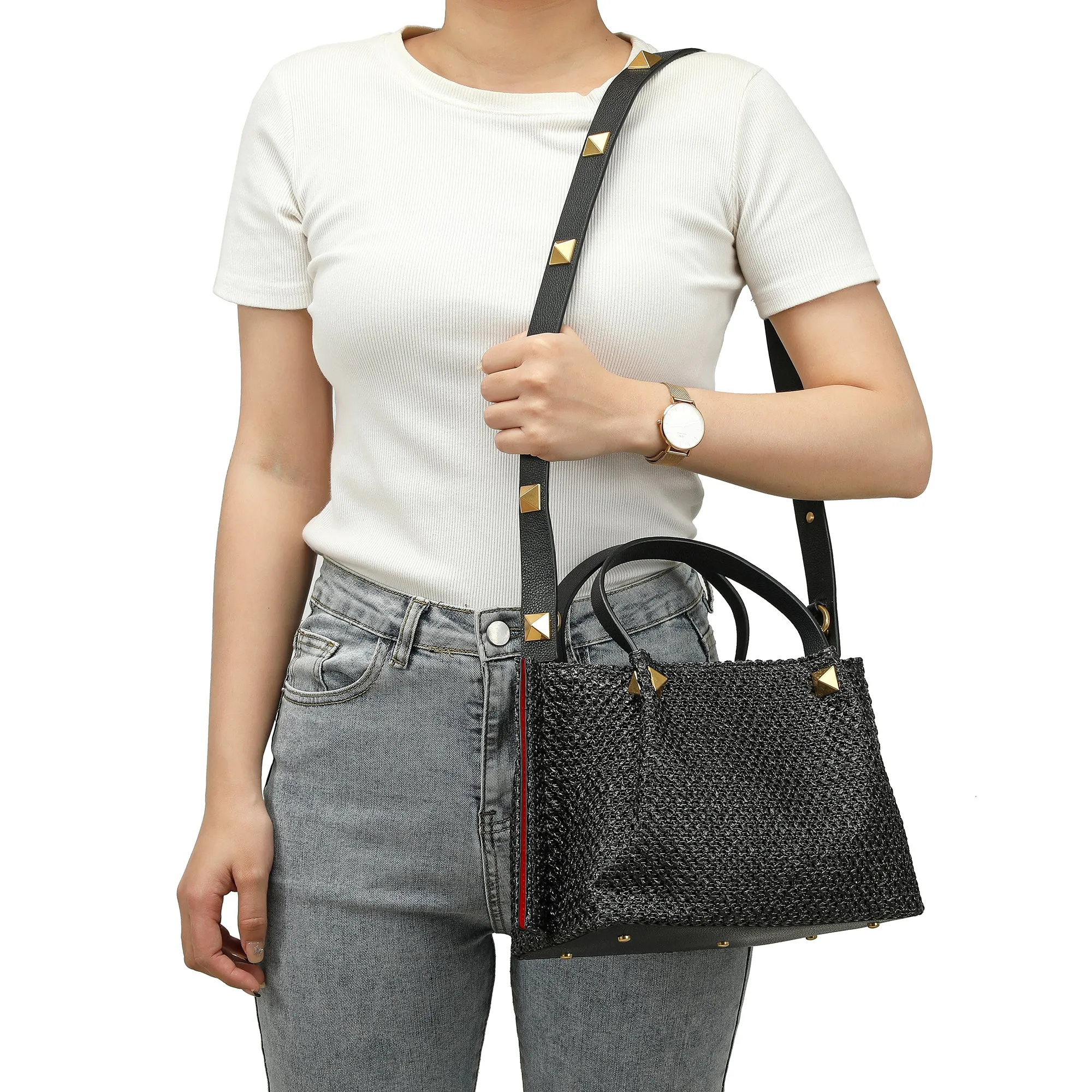 Raffia & Leather Top-Handle Tote