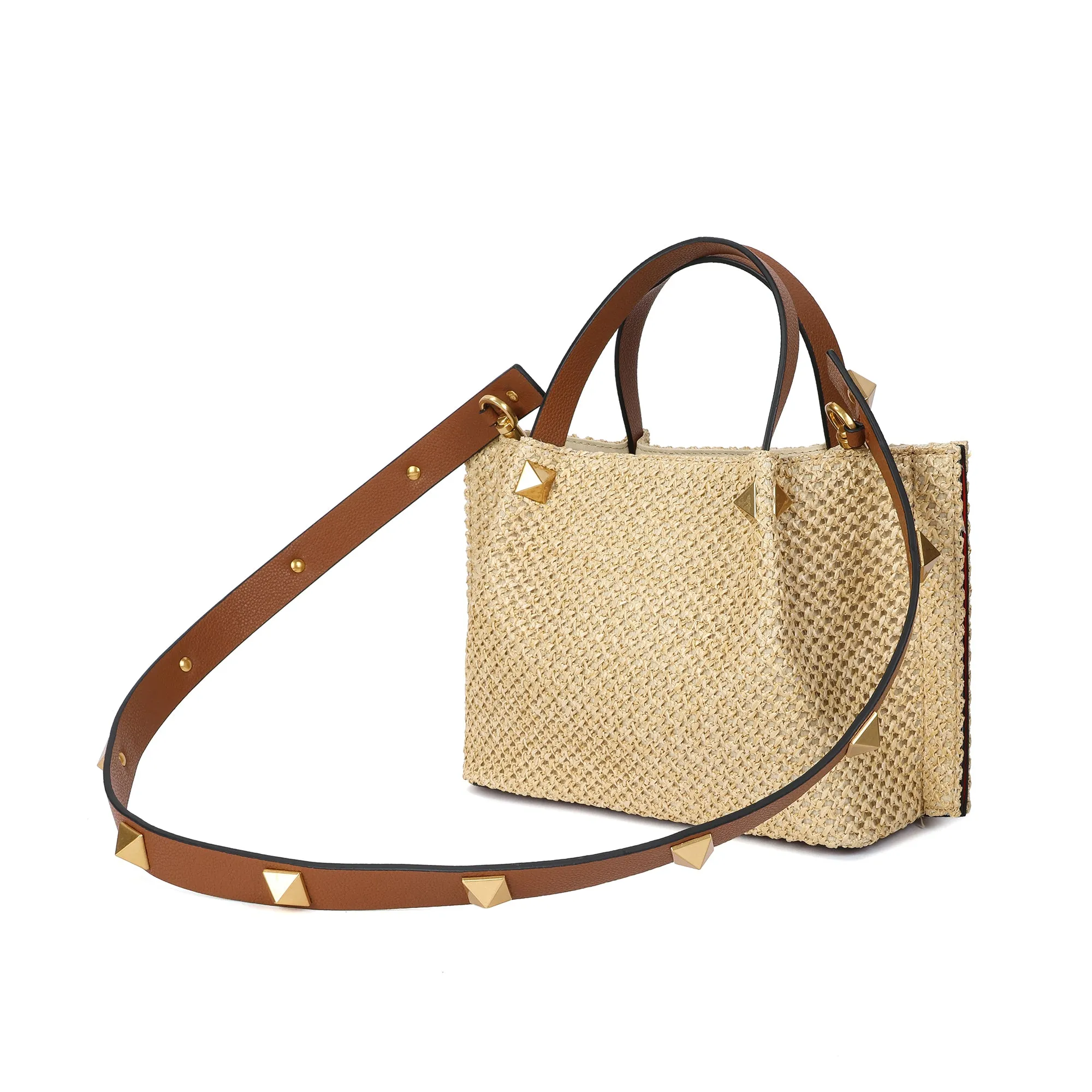 Raffia & Leather Top-Handle Tote