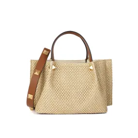 Raffia & Leather Top-Handle Tote