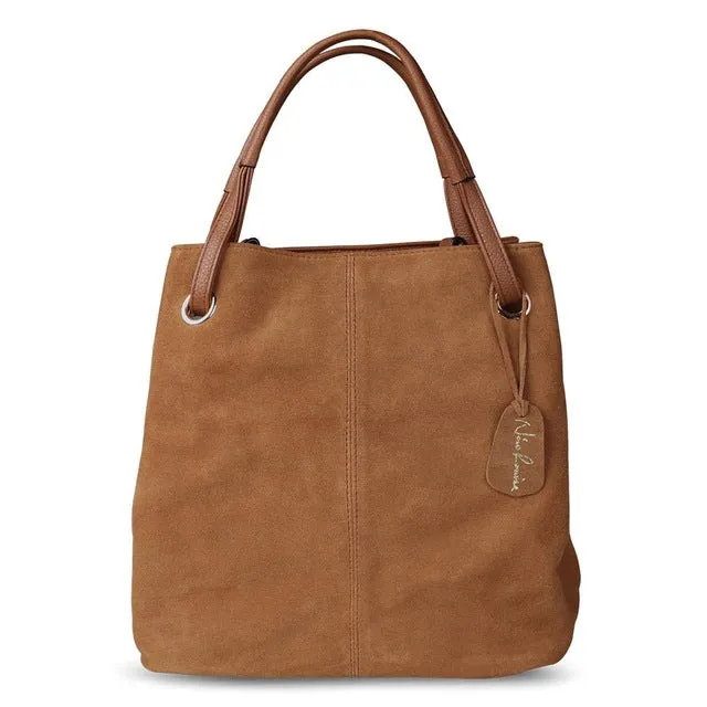 Real Split Suede Leather Tote Bag