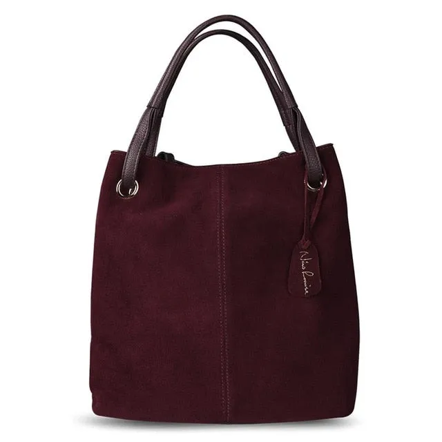 Real Split Suede Leather Tote Bag