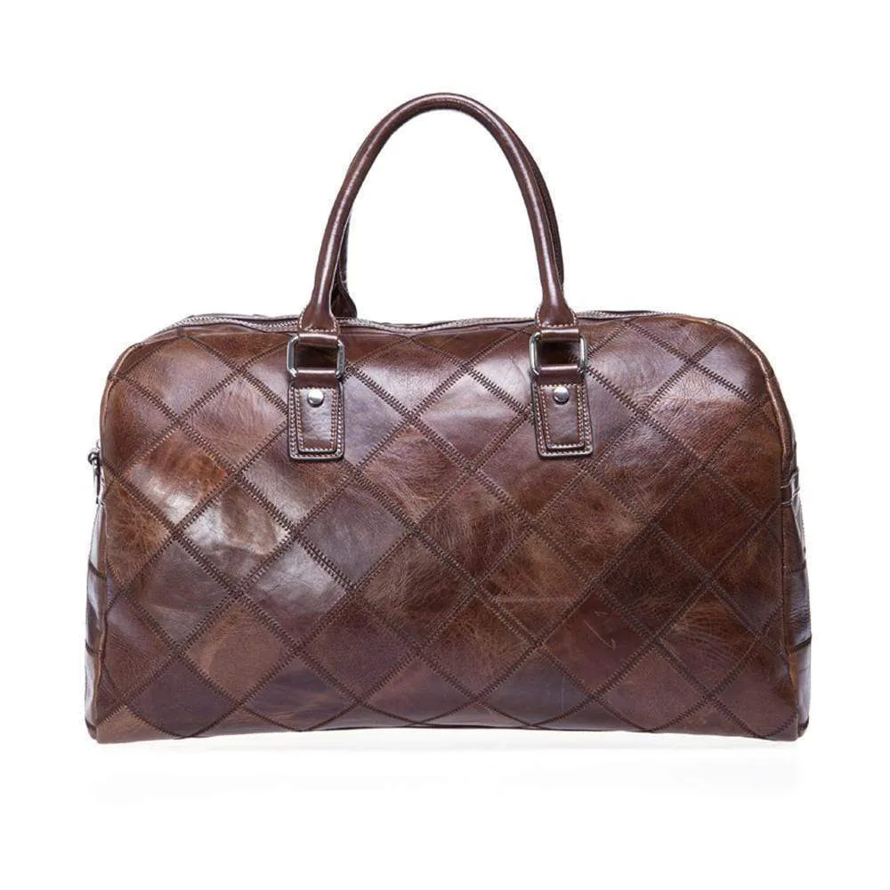 Rossie Viren Vintage Genuine Leather Quilted Travel Duffel Weekend Carry On Luggage Shoulder Bags