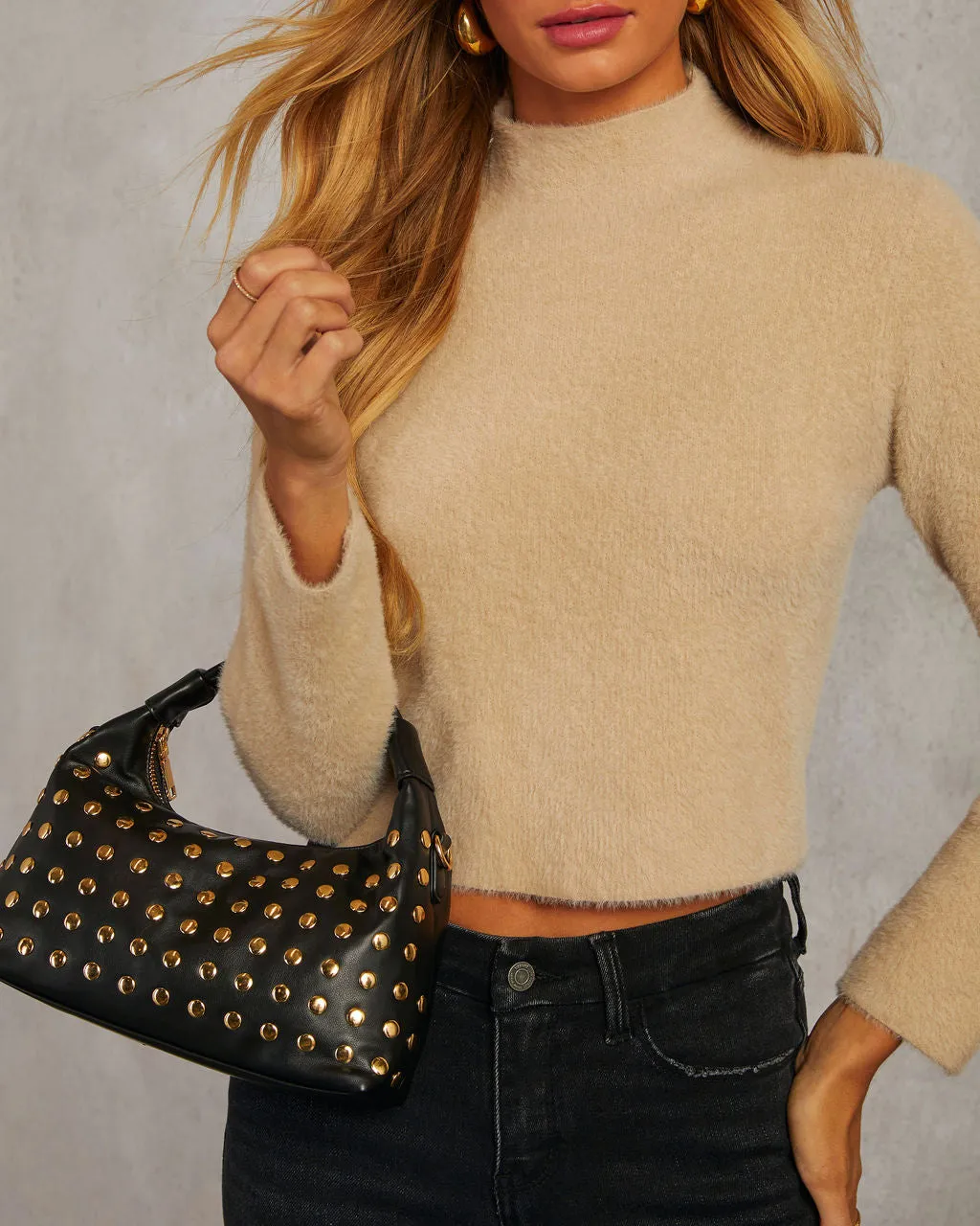 Roxy Woven Studded Top Handle Bag