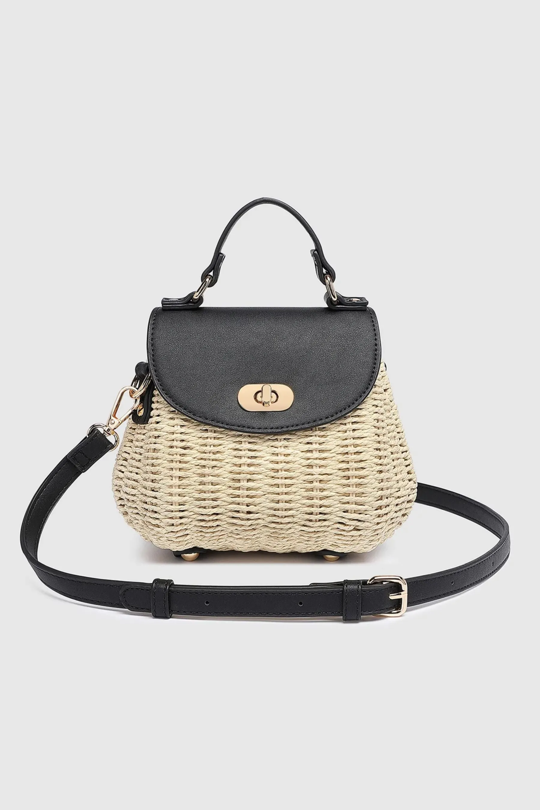 Sandy Raffia Crossbody Bag | Black