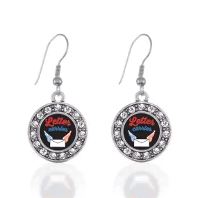 Silver Letter Carrier Circle Charm Dangle Earrings