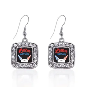 Silver Letter Carrier Square Charm Dangle Earrings