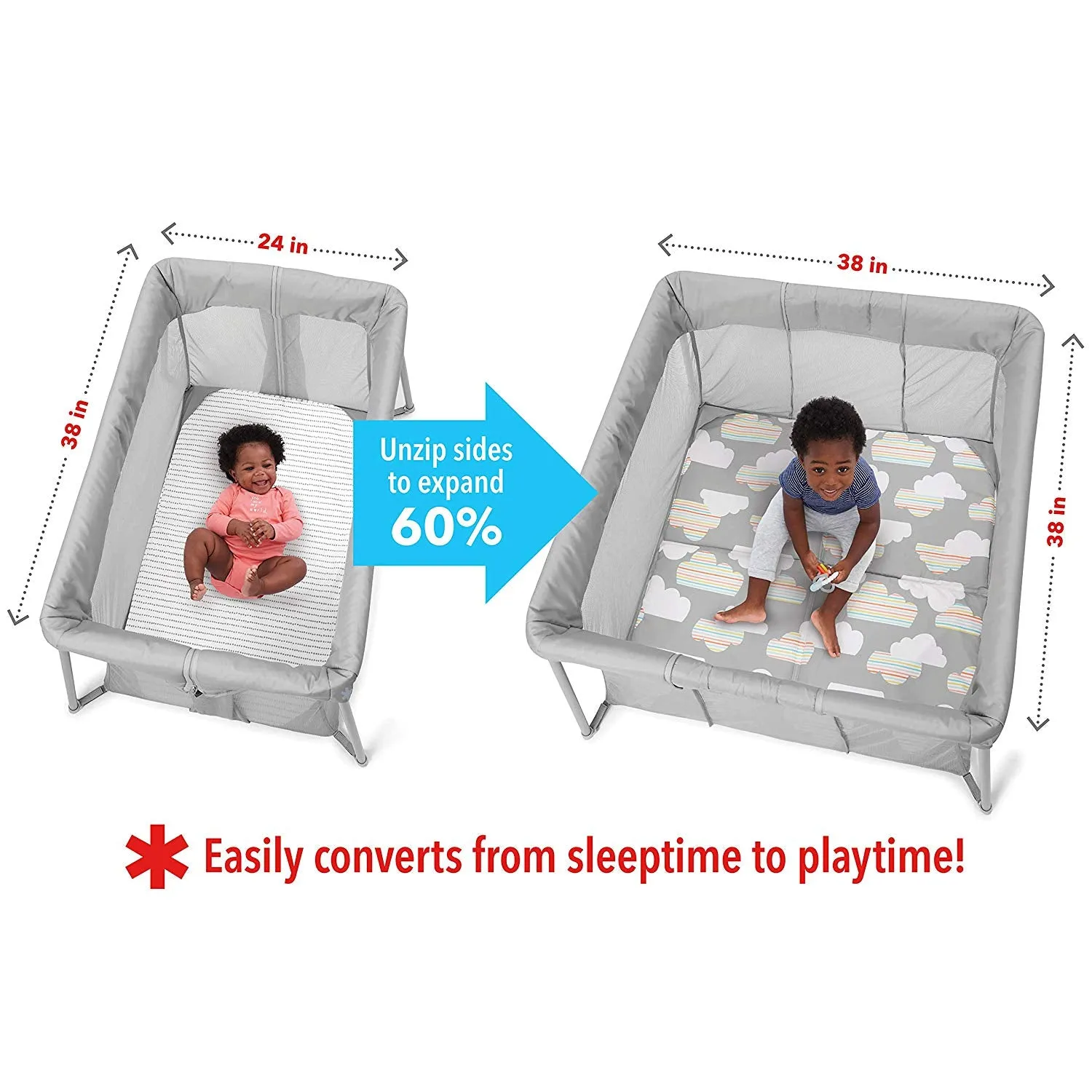 Skip Hop Play To Night Expanding Travel Crib - Grey/Cloud (1 Year Local Warranty On Manufacturing Defects)