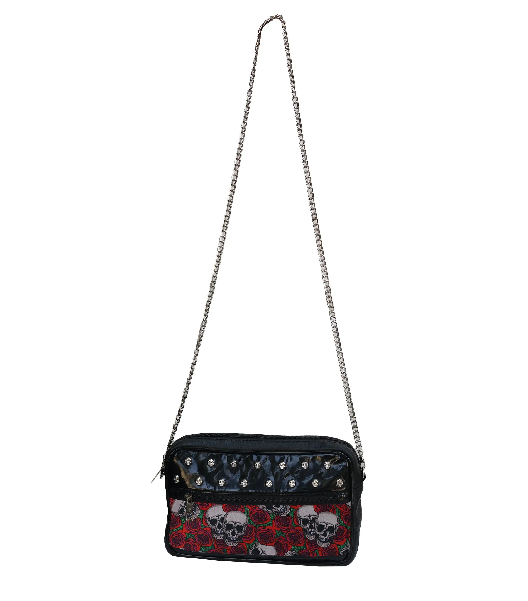 Skull studded Rose Skull Print Sling Bag