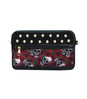 Skull studded Rose Skull Print Sling Bag