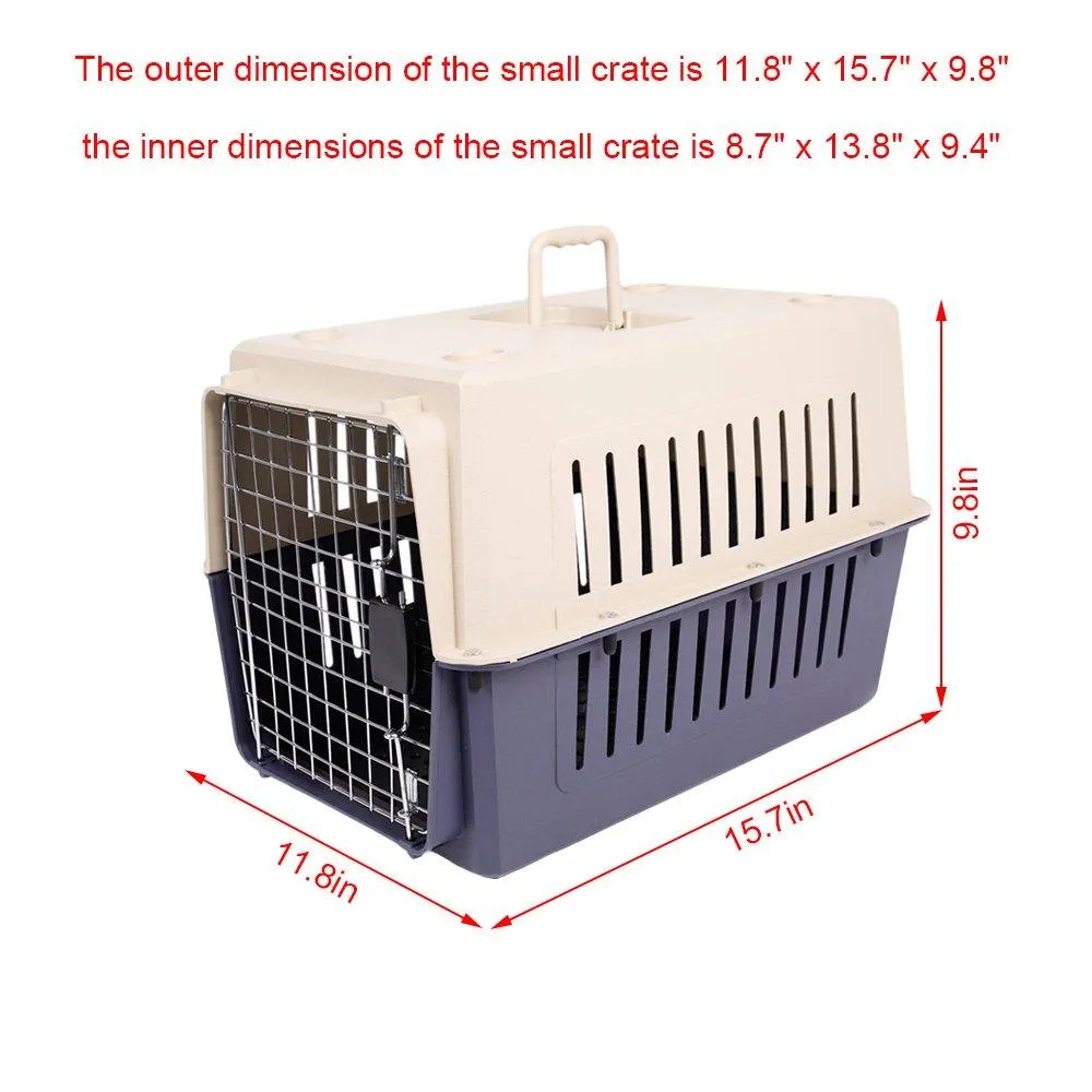 Small Airline Approved Plastic Pet Carrier Cage with Chrome Door in Blue