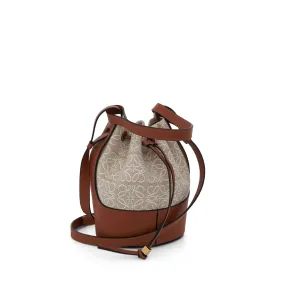 Small Balloon Bag in Anagram Jacquard and Calfskin in Ecru/Tan