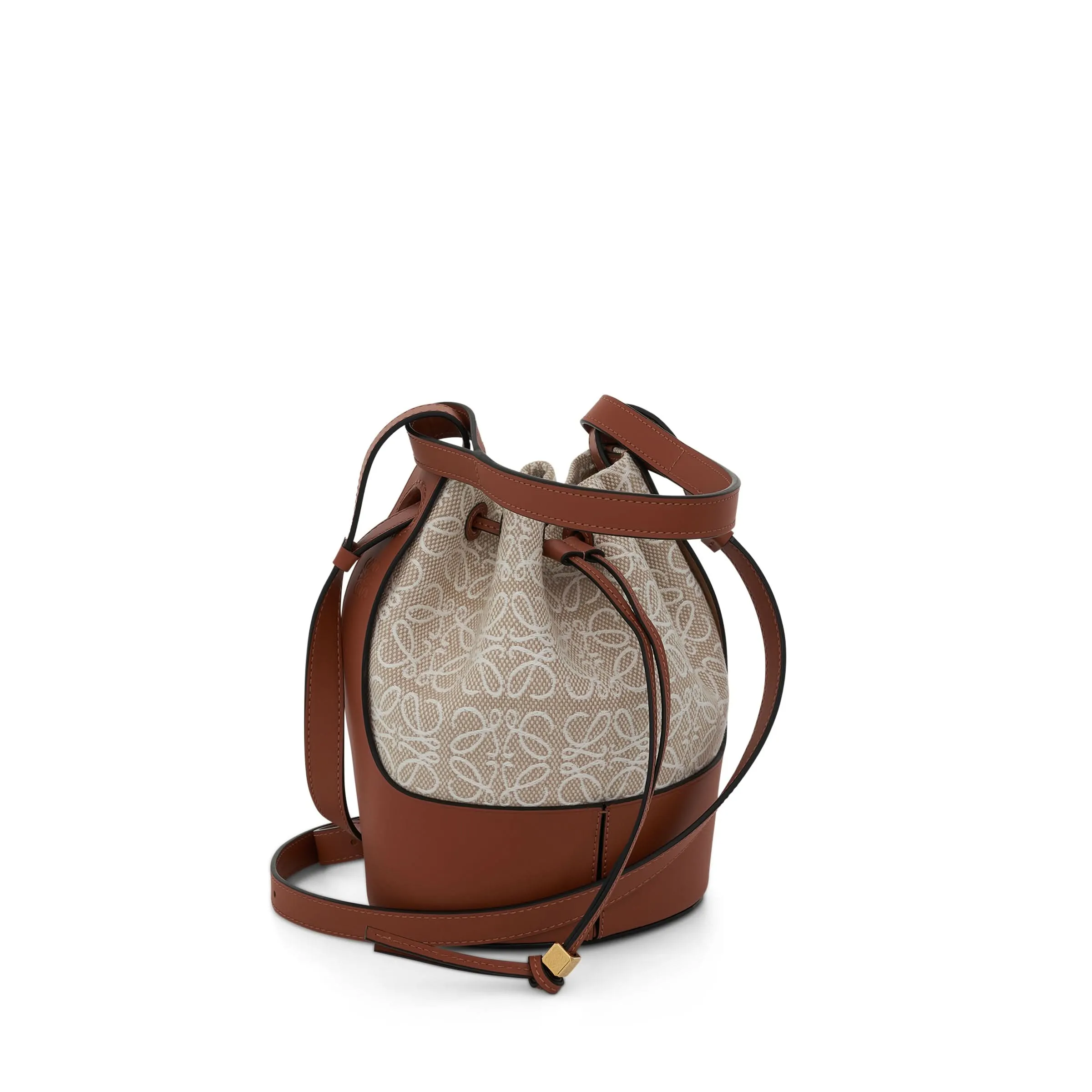 Small Balloon Bag in Anagram Jacquard and Calfskin in Ecru/Tan