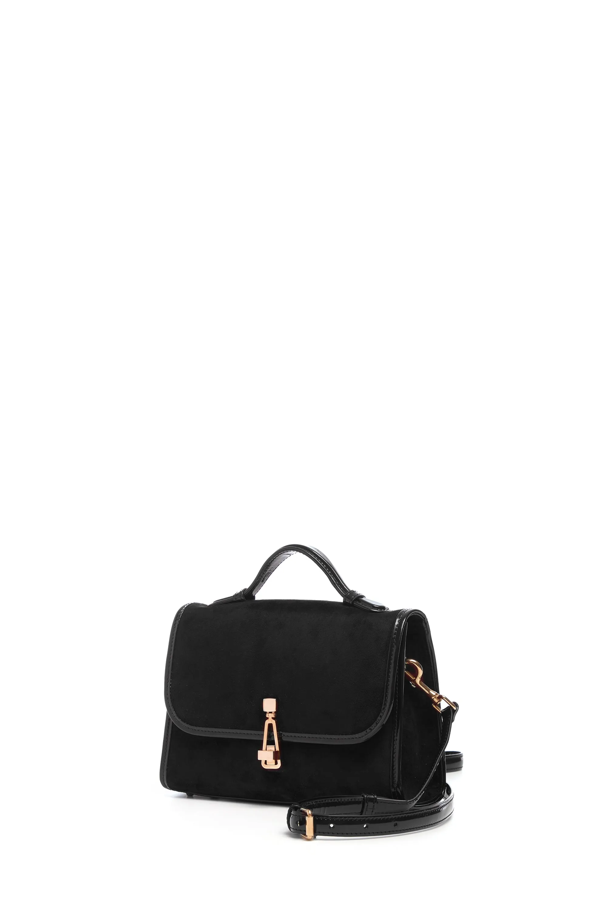 Small Leonora Flap Bag in Black Suede